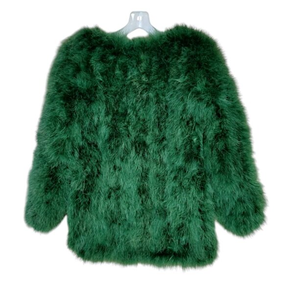Bold Emerald Green Faux Feather Glam Statement Jacket Coat Holiday Festive XS - Picture 2 of 8